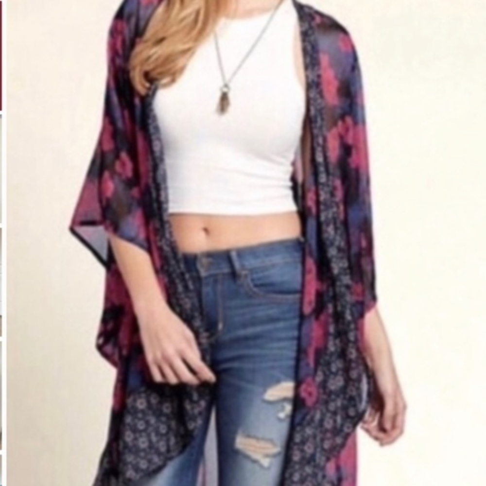 Hollister Floral Boho Open Front Kimono Cardigan Sz. OS‎